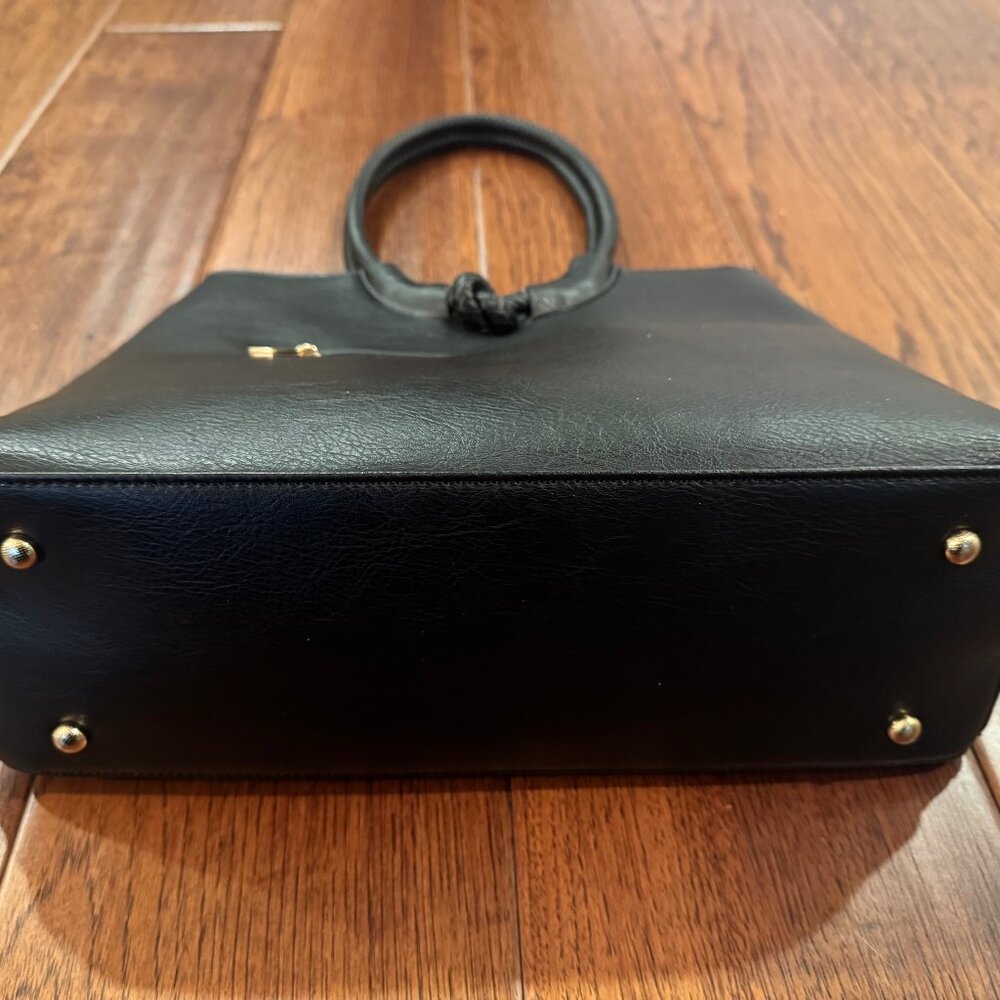 Black Leather Bag Double Handle Tote - Picture 3 of 4